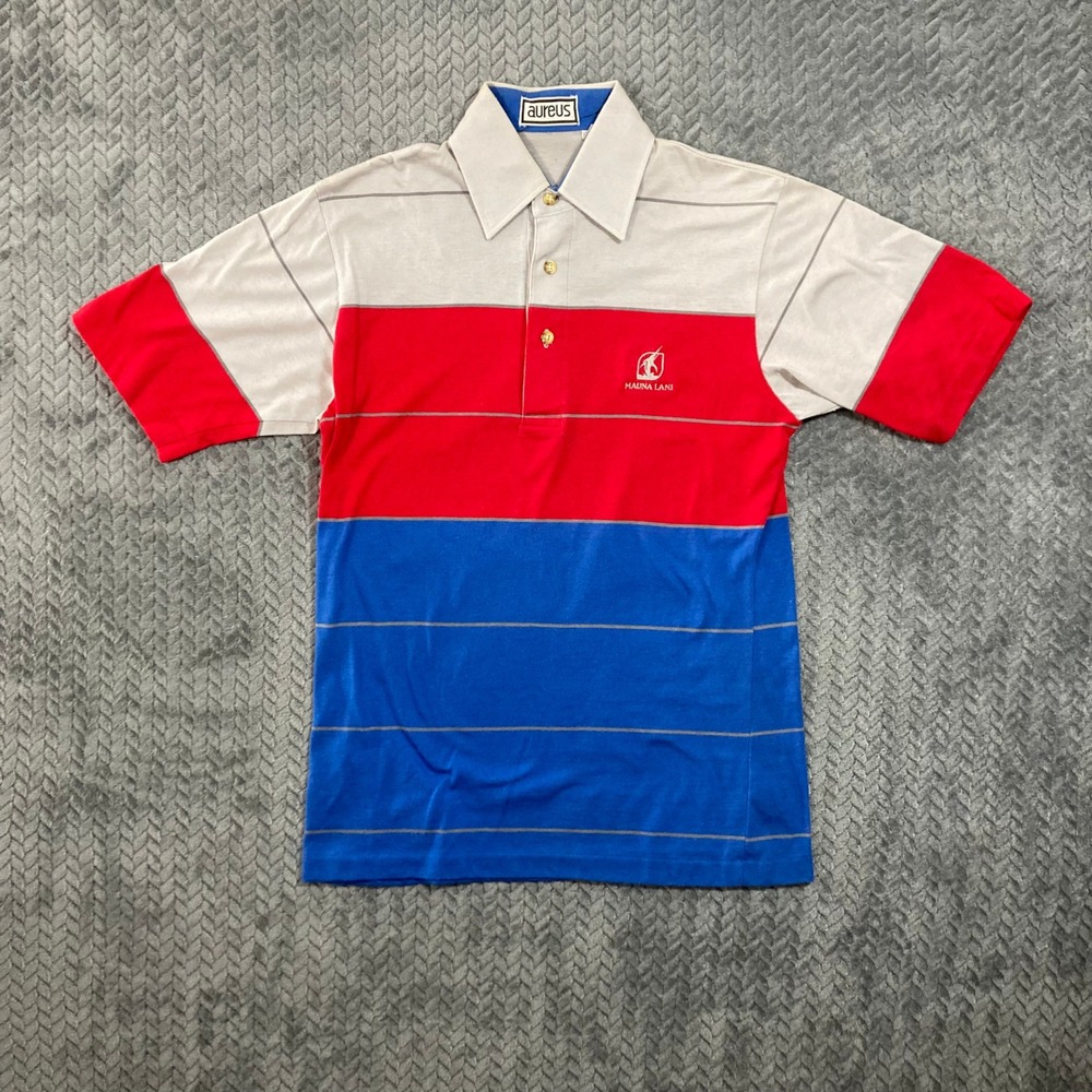 Aureus Polo Shirt Mens S Mauna Lani Red White Blue Colorblock Golf Preppy VTG